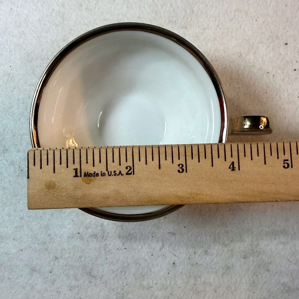 Vintage Porcelain‎ Tea Cup Saucer Set 2 Platinum Trim Scalloped Edge Bavaria MCM